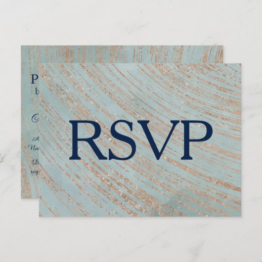 RSVP van koper en blauwe marmer Wedding Uitnodiging Briefkaart (Voorkant / Achterkant)
