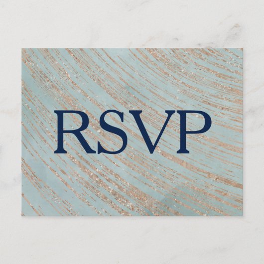 RSVP van koper en blauwe marmer Wedding Uitnodiging Briefkaart (Voorkant)