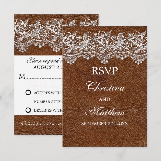 RSVP van leder en Lace Kijk Wedding (Voorkant / Achterkant)