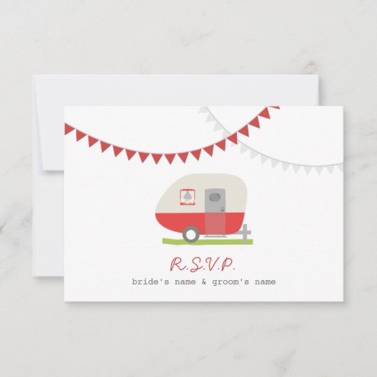 RSVP van Red Retro Trailer & Bunting Wedding RSVP (Voorkant)