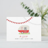 RSVP van Red Retro Trailer & Bunting Wedding RSVP (Staand voorkant)