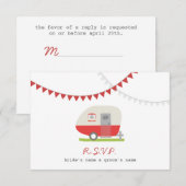 RSVP van Red Retro Trailer & Bunting Wedding RSVP (Voorkant / Achterkant)