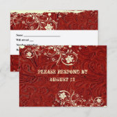 RSVP van rood leder en kant met enveloppen Kaartje (Voorkant / Achterkant)