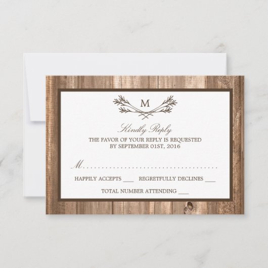 RSVP van Rustic Monogram van het land Kaartje (Voorkant)