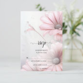 RSVP Verbluffende Elegante Roze Daisies Kaartje (Staand voorkant)