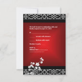 RSVP Verjaardag Aziatisch Rood Zwart Bloemen Zilve (Achterkant)