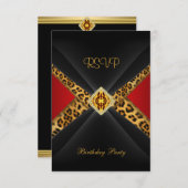 RSVP Verjaardag Rood Goud Zwart Luipaard Juweel (Voorkant / Achterkant)
