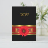 RSVP Verjaardag Zwarte Rode Bloem Goud Rode Boog (Staand voorkant)