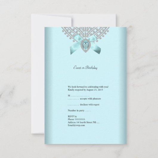 RSVP Verjaardagsfeest Blauwgroen Blauw Zilver Wit  (Achterkant)