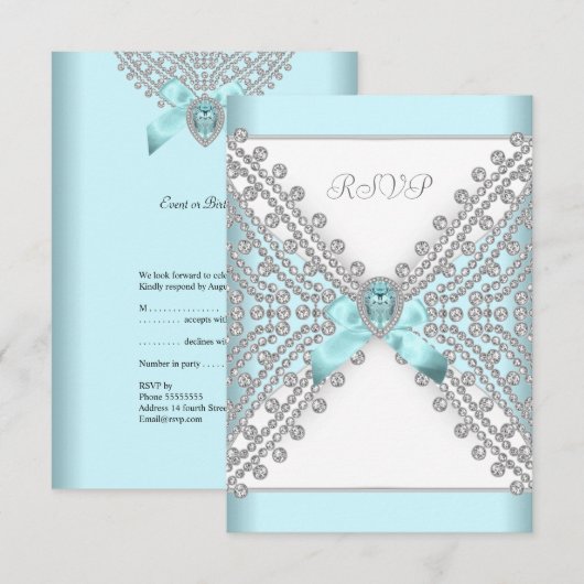 RSVP Verjaardagsfeest Blauwgroen Blauw Zilver Wit  (Voorkant / Achterkant)