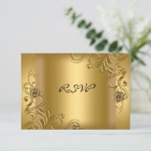 RSVP Verjaardagsfeest Elegant Goud op Gouden Bloem (Staand voorkant)