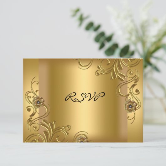 RSVP Verjaardagsfeest Elegant Goud op Gouden Bloem (Staand voorkant)