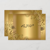 RSVP Verjaardagsfeest Elegant Goud op Gouden Bloem (Voorkant / Achterkant)