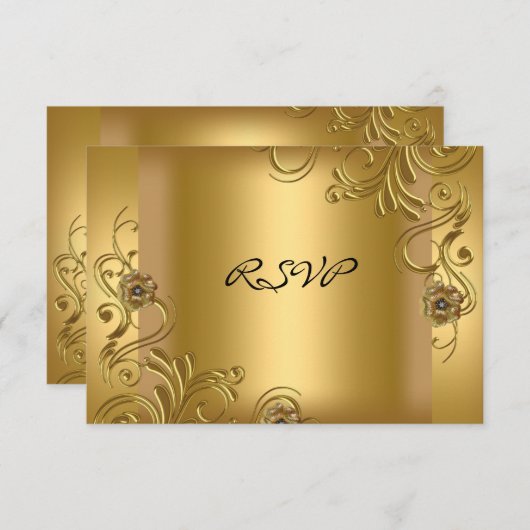 RSVP Verjaardagsfeest Elegant Goud op Gouden Bloem (Voorkant / Achterkant)
