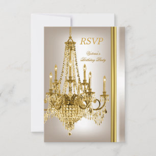 RSVP Verjaardagsfeest Goud Wit Crème Kroonluchter  Kaartje