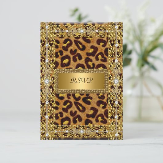 RSVP Verjaardagsfeest Goud Zwart Luipaard Elke lee (Staand voorkant)