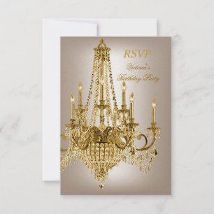 RSVP Verjaardagsfeest Gouden Metalen Kroonluchter Kaartje