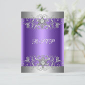 RSVP verjaardagsfeest Paarse zilveren diamant (Staand voorkant)