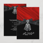 RSVP Verjaardagsfeest Rode Zijde Juweel Zwart Wit (Voorkant / Achterkant)