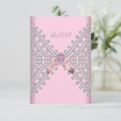 RSVP Verjaardagsfeest Roze Zilveren Witte Diamant  (Staand voorkant)