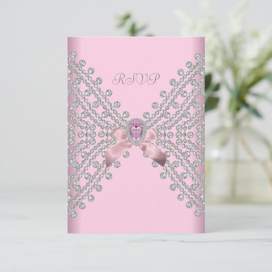 RSVP Verjaardagsfeest Roze Zilveren Witte Diamant  (Staand voorkant)