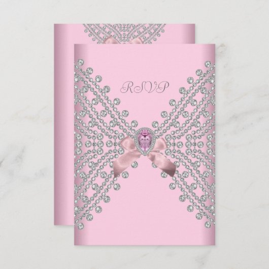 RSVP Verjaardagsfeest Roze Zilveren Witte Diamant  (Voorkant / Achterkant)