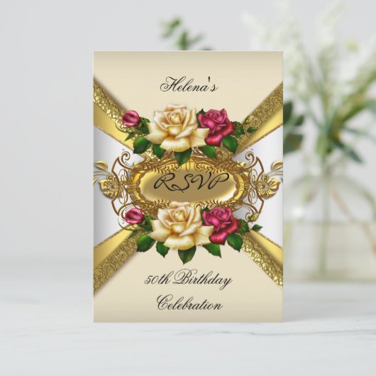 RSVP Verjaardagsfeest Rozen Red Cream Gold 3 (Staand voorkant)