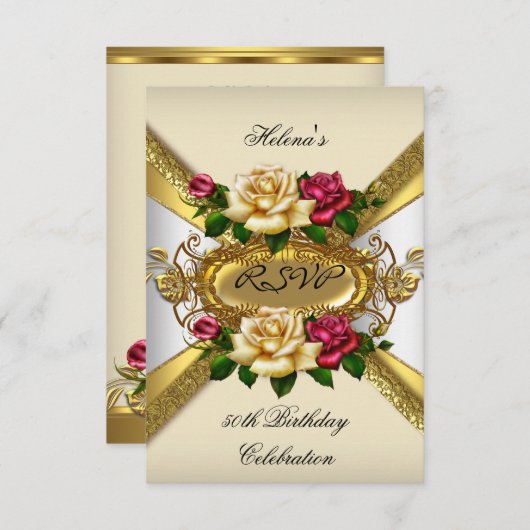 RSVP Verjaardagsfeest Rozen Red Cream Gold 3 (Voorkant / Achterkant)