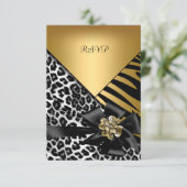 RSVP Verjaardagsfeest Zebra Leopard Gold Elegant (Staand voorkant)