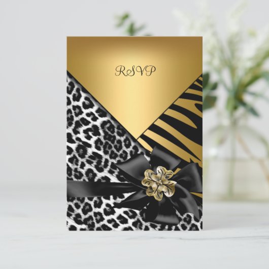 RSVP Verjaardagsfeest Zebra Leopard Gold Elegant (Staand voorkant)