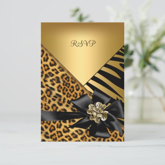 RSVP Verjaardagsfeest Zebra Leopard Gold Elegant 2 (Staand voorkant)