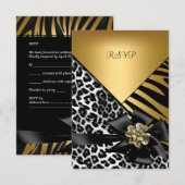 RSVP Verjaardagsfeest Zebra Leopard Gold Elegant Kaartje (Voorkant / Achterkant)