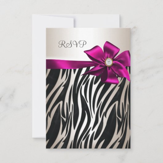RSVP Verjaardagsfeest Zebra Wit Crème Zwart Roze Kaartje (Voorkant)