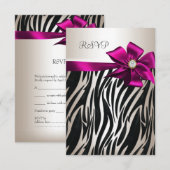 RSVP Verjaardagsfeest Zebra Wit Crème Zwart Roze Kaartje (Voorkant / Achterkant)