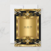 RSVP Verloving Elegant Gouden Bloemen Juweel Zwart (Voorkant)