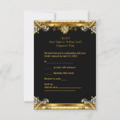 RSVP Verloving Elegant Gouden Bloemen Juweel Zwart (Achterkant)