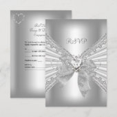 RSVP Verlovings Diamanten Hart Wit Zilveren Strik Kaartje (Voorkant / Achterkant)