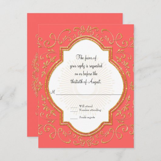 RSVP Vierlobbig kader met script en krul, goud gli (Voorkant / Achterkant)