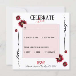 RSVP viert Love en red bloemen Kaart
