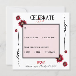 RSVP viert Love en red bloemen Kaart