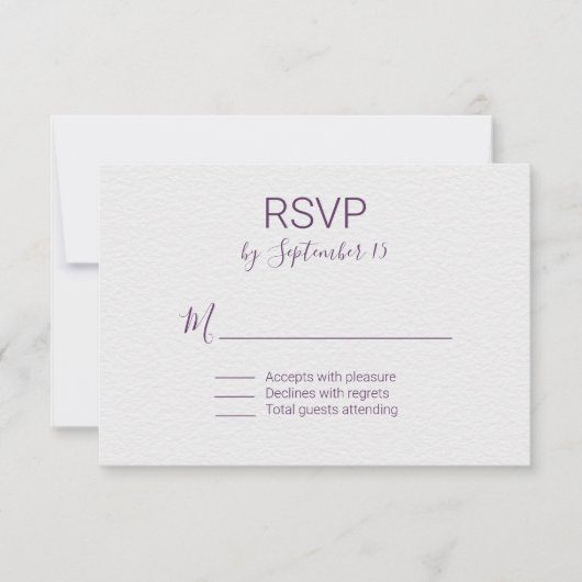RSVP Violet and White Wedding Kaartje (Voorkant)