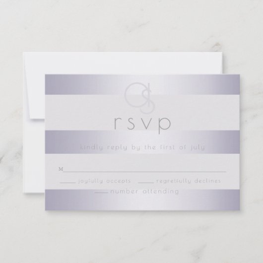 RSVP | Violet Silver Shimmer Stripes Monogram2 Kaartje (Voorkant)