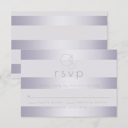 RSVP | Violet Silver Shimmer Stripes Monogram2 Kaartje (Voorkant / Achterkant)