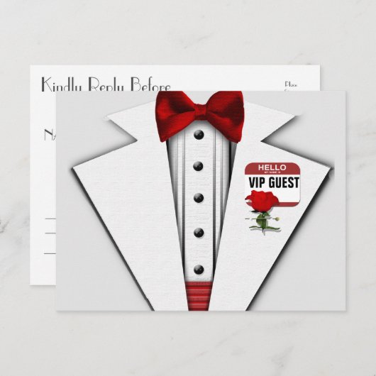 RSVP | VIP TUXEDO UITNODIGING BRIEFKAART (Voorkant / Achterkant)
