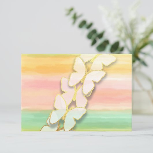 RSVP vlinder roze groene perzik Waterverf Kaart (Staand voorkant)