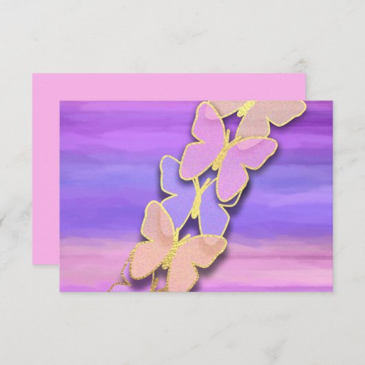 RSVP Vlinder Roze Paarse Waterverf Kaart (Voorkant / Achterkant)