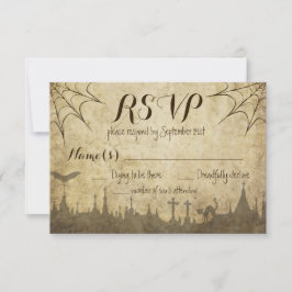 RSVP voor een Halloween bruiloft met web en begraa Kaartje