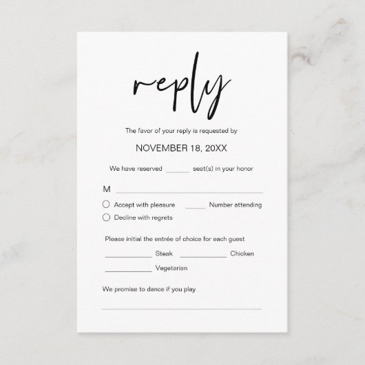RSVP voor weddenschap, maaltijdopties, verzoek om Informatiekaartje (Voorkant)