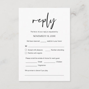 RSVP voor weddenschap, maaltijdopties, verzoek om  Informatiekaartje