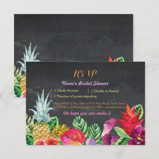 RSVP Vrijgezellenfeest Aloha Tropical Chalk Cards  (Voorkant / Achterkant)